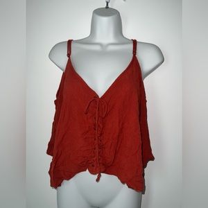 Flowy shirt top Strap Sleeve mix with Long sleeve Orange Small